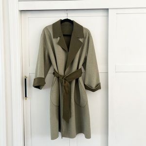 NWOT ALICE + OLIVIA TOMIKO REVERSIBLE BELTED WOOL BLEND COAT IN SAGE/OLIVE